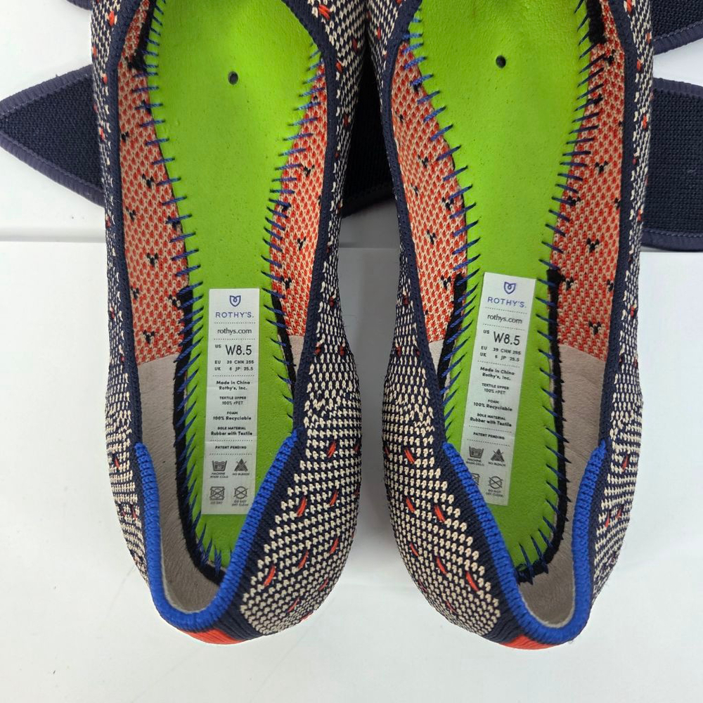 Rothy's The Point Coral Navy Dot Flats Women's Size 8.5 Limited Edition Orange - Picture 10 of 10